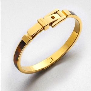 Michael Kors Tortoise Shell Bracelet Goldtone Hinged Bangle MK Logo